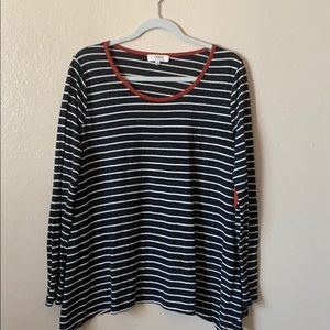 Black and White Stripped Top with Elbow Patches